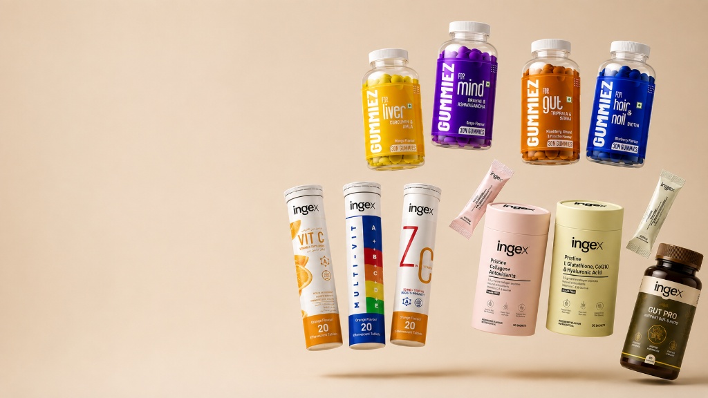 Ingex Lab GUMMIEZ, Gut Pro Capsules & Pristine Formulation Canisters Commercial Photoshoot