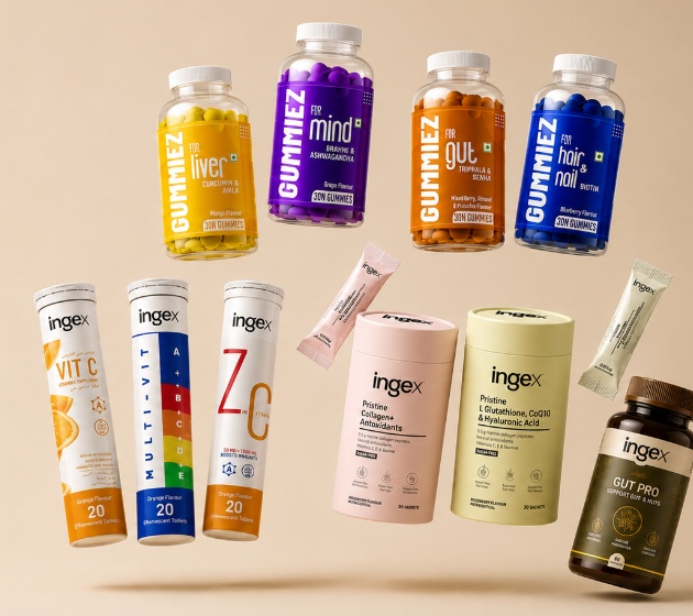 Ingex Lab GUMMIEZ, Gut Pro Capsules & Pristine Formulation Canisters Commercial Photoshoot